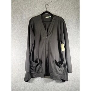 LOGO LOUNGE Women M Black Knit Cardigan Sweater Long Sleeve Button Front Pockets